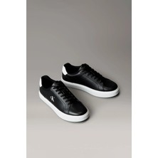 Calvin Klein Erkek Bağcıklı Pürüzsüz Deri Sneaker - Siyah/beyaz