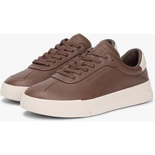 Tommy Hilfiger Erkek Th Court Bağcıklı Kabartma Deri Spor Ayakkabı - Kahverengi