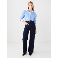 Jimmy Key Lacivert Bol Paça Yüksek Bel Denim Pantolon