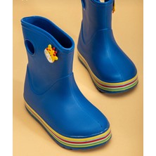 Pln Shoes Tabanı Yünlü Çocuk Yağmur Çizmesi Renkli Sargılı Su Geçirmez