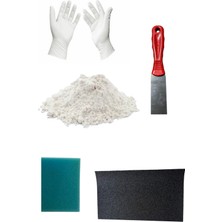 Duvar Tamir Seti 2 kg Sıva Alçı-Sıva Süngeri-Spatula-Beyaz Pudralı Eldiven-Zımpara