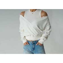 Sibel Günay Butik Atletli Takım Beyaz Kadın Triko Hırka