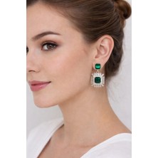 Ares 01 Store Zirkon Küpe Yeşil Taşlı Kare Sallantılı Küpe