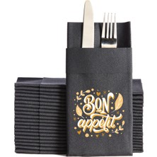 NapkinStore 12 Adet - Kumaş Dokulu Airlaid Premium Peçete ( Beyaz ) Bon Apetit Baskılı