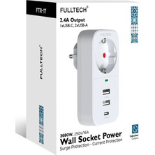 Eco Port 2.4A Çıkışlı 2xusb 1xtype-C Tekli Priz Ftr-17
