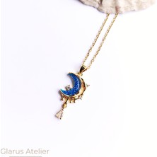 316L Çelik Zirkon Taşlı Mavi Hilal Kolye