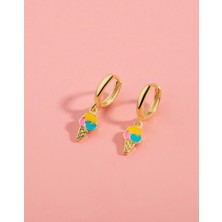 By More 925 Ayar Gümüş Mineli Dondurma Figür Sallantılı Çocuk Küpesi