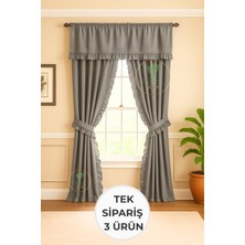 Fırfırlı Keten Perde Takımı – 3’lü Set, Rustik & Korniş Uyumlu