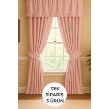 Fırfırlı Keten Perde Takımı – 3’lü Set, Rustik & Korniş Uyumlu