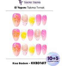Takma Takma KKBD1617 Kısa Badem 15'li Tekrar Kullanılabilir El Yapımı Protez Takma Tırnak - Renkli-XS