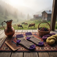 Robotel Kadın Mor Renk Yatay Örgü Dokulu  Şık Bilek Çorap