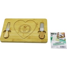 Go İthalat Kalpli Bıçak Sağ-Solahşap Bambu Kahvaltı Peynir Sunum Pano2 Bıçak=ahşap SAP19X29X1.5CM