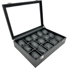 Saat Kutusu 15 Li Karbon Desenli Siyah Spesiyal Siyah Yastıklı