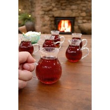 Yzhome 6'lı Keyfi Ala Çizgili Borosilikat Cam Kulplu Çay Bardağı 220ML Bardak