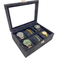 Saat Kutusu 6 Lı Organizer Alfora Süet Siyah Spesiyal