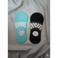 TrendyChic Ikili Siyah-Mavi Noktalı Tül Detaylı Babet Çorap