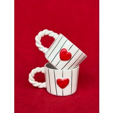 Megg 1 Adet Burgu Kulp Çizgili Kalp Mug