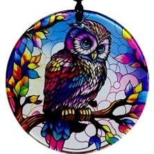 Pazarcan Dalda Baykuş Desenli 12 cm Füzyon Cam Duvar Süsü