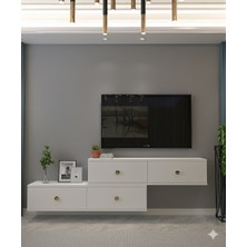 Yumedi Design TDA1203B - Miko 2li Duvara Montaj Tv Stand 120CM+120CM Beyaz