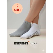 NF ND ENEFENDİ 2 Çift Kaydırmaz Unisex Yoga, Pilates, Tavaf Çorabı | Spor Patik Çorap Beyaz|gri 36-40