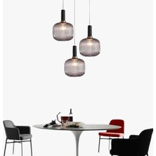 Rsylight Retro Metal  Siyah Füme Opal Camlı 3 Lü Dekoratif Sarkıt