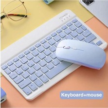 Turotto Tüm Cihazlara Uyumlu Şarj Edilebilir Kablosuz Bluetooth Klavye + Mouse Set Mavi