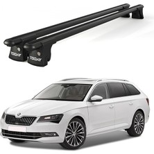 Today Auto Trio-I Skoda Superb Kombi (2015 ve Sonrası) Uyumlu Siyah Kilitli Ara Atkı 120CM Port Bagaj Tavan Barı