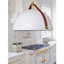 Noonlux Design & Lighting Mull Deri Detaylı Beyaz-Beyaz Kontrast Dikiş Oturma Odası Yemek Masası Salon Yatak Odası