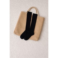 Esesto Sock 3'lü Japon Tarzı Pamuklu Uzun Siyah Mevsimlik Esnek Diz Altı Kadın Çorabı