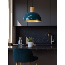 Noonlux Design & Lighting Yonge Tekli Sarkıt Okyanus Mavi Ahşap Detay E27 Duy Ev Cafe Bar Oturma Odası Yemek Masası Antre