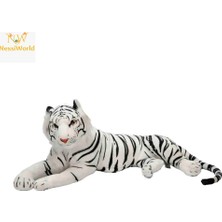 Savarga Yan Yatan Beyaz Peluş Kaplan 90 cm