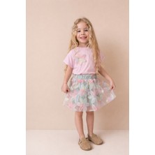 Sibel Günay Butik Kız Çocuk Çiçek Detaylı Tişört ve Tül Etek Takımı