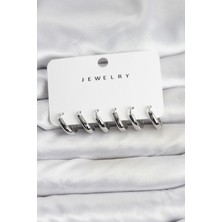 Clariss Gümüş Renk Pirinç Halka Kadın Küpe Seti