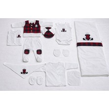 Milays Erkek Bebek 0-3 Ay %100 Organik Taçlı Ayıcık Nakışlı 10 Lu Premium Set