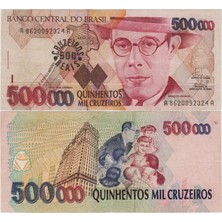 Banknoting Brezilya 500 Reais 1993 500.000 Cruzeiros Üstüne Sürşarj. Çok Temiz+