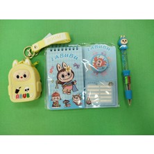 Kiddy Kırtasiye Seti ( Labubu-Bozuk Para Cüzdanı&maskot - Stres Çarklı Bloknot - Çok Renkli Tükenmez Kalem)