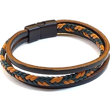 Herşey Nota Canyon Braid Core – Taba & Turuncu Örgü Detaylı Siyah Deri Erkek BILEKLIK-1419
