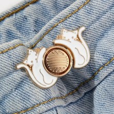 Gucso Beyaz Kedi Model Pantolon Beli Daraltma Aparatı, Kemer, Broş, Kedili Pantolon Beli Daraltma Çıtçıtı