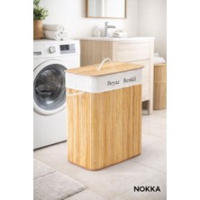 Nokka Bambu 2 Bölmeli Kirli Çamaşır Sepeti Dikdörtgen -Katlanabilir Bambu Sepet