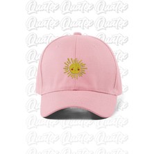 Quatex Güneş Nakışlı Şapka – Pembe %100 Pamuk Gabardin Unisex Model