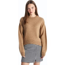 Tena Kadın Vizon Bisiklet Yaka Kalın Manşetli Basic Kısa Şardonlu Triko Kazak