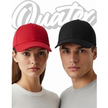 Quatex Basic Şapka 2'li Paket – Siyah - Kırmızı %100 Pamuk Gabardin Unisex Model