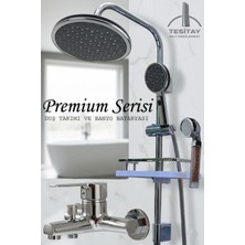 Tesitay Geniş Şampuanlıklı Robot Duş Takımı ve Ağır Lüks Banyo Bataryası Premium Serisi Musluk Armatür