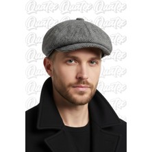 Quatex Kaşe Kasket Ingiliz Model Peaky Blinders Siyah Balık Sırtı Desen %100 Kaşe Arkası Lastikli