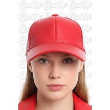 Quatex Deri Şapka - Kırmızı %100 Deri Unisex Model