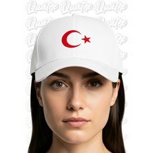 Quatex Ay Yıldız Nakışlı Şapka – Beyaz %100 Pamuk Gabardin Unisex Model