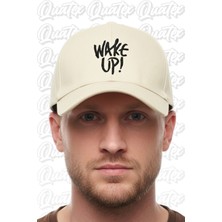 Quatex Wake Up Nakışlı Şapka – Krem %100 Pamuk Gabardin Unisex Model