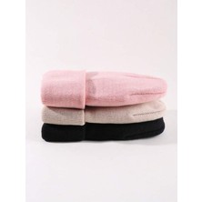 Quatex Unisex Siyah Krem Pembe Üçlü Set Katlamalı Triko Düz Bere Kış Sezonu İçin