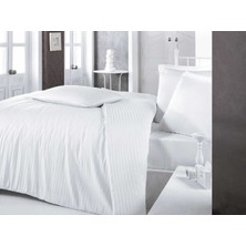 Pazarcan Çizgili Saten Nevresim Takımı Çift Kişilik Beyaz