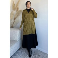 Julude Ön Düğmeli Desenli Tesettür Triko Hırka (M-L-Xl Uyumludur) P-00018881